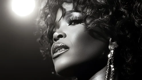 Velvet spotlight glow on a soulful, glittering singer.