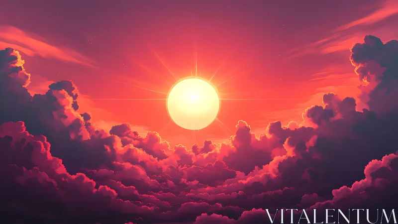 Stylized solar disc over volumetric magenta cumulonimbus field