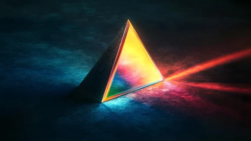 Glass prism dispersing light in a dark, vibrant digital art scene.