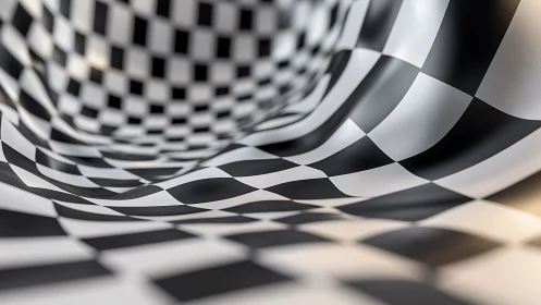 Playful checkered tunnel bending space in soft monochrome.