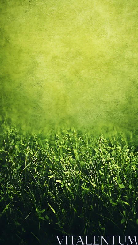 Verdant meadow grasses under soft diffuse green haze.