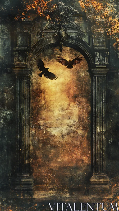Midnight crows unravel secrets above the rusted portal
