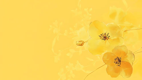 Golden Blooms Dance: Ethereal Yellow Flowers in Sunlit Harmony