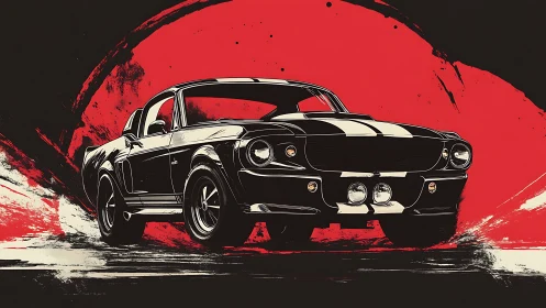 Classic muscle car rendered in high-contrast graphic noir style