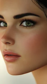 Glamorous close-up portrait captures luminous green-eyed beauty