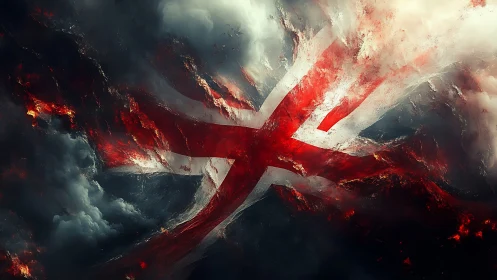 A Dramatic Red Cross Blazes Through Stormy Skies