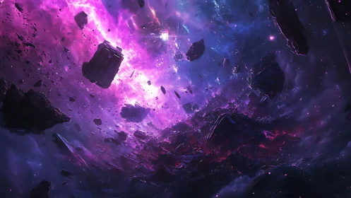 Nebular debris field cascades through luminous violet stellar rift