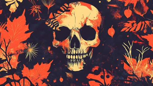 Autumnal skull blooms in ember-bright botanical chaos.