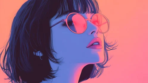 Neon gradient portrait with retro sunglasses and vector lighting.