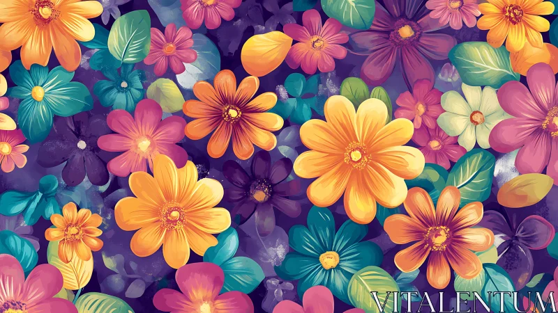 Vibrant Floral Kaleidoscope. Multicolored Blooms Pattern.