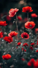 Vibrant Red Poppies Silhouetted Against Soft Bokeh Background.