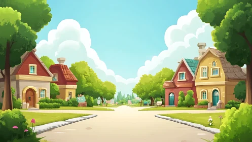 Sunny crossroads in a storybook neighborhood street.