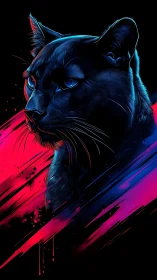 Neon Feline's Fierce Gaze Cuts Through Darkness