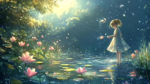 Child of light wandering through a spellbound lily pond.