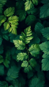 Close-up view of green compound leaves with soft lighting.