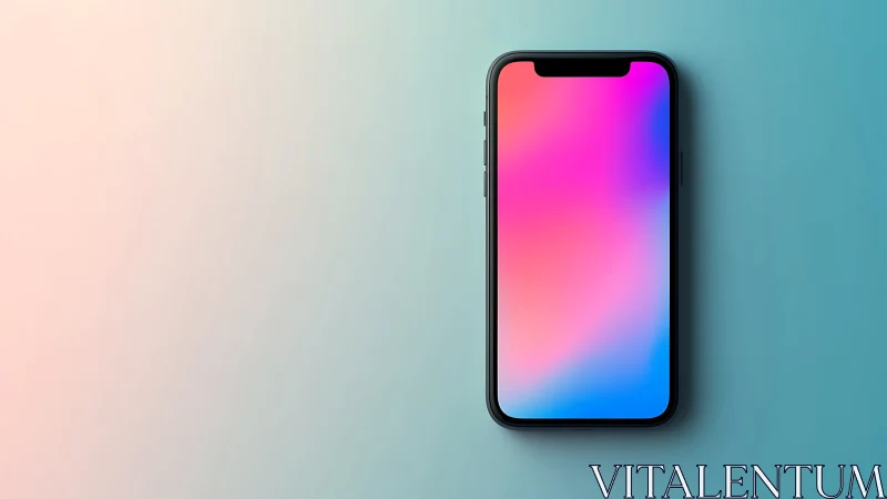 Modern Smartphone with Gradient Display Against Soft Pastel Backdrop.