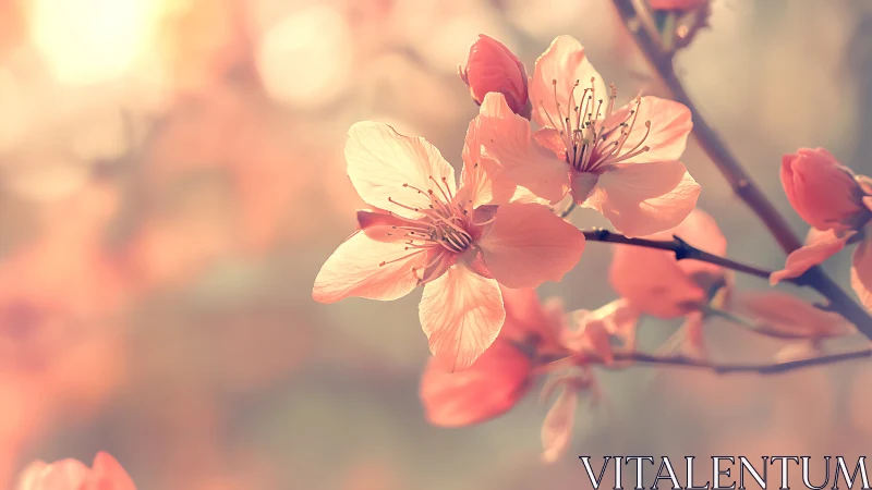 Cherry Blossom Clusters with Soft-Focus Bokeh Background and Warm Golden Sunlight.