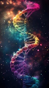 Luminous DNA double helix coils through vibrant cosmic void