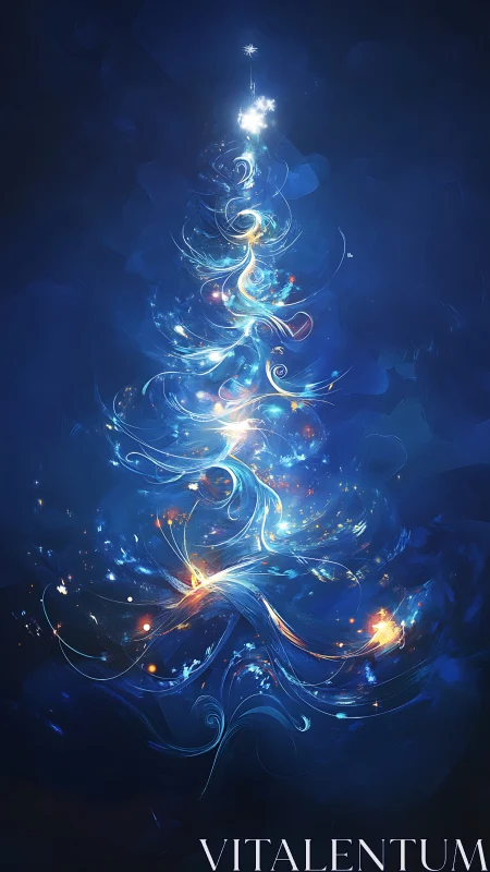 Starborn spiral tree of light swirling through midnight skies.