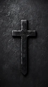 Textured black stone cross on distressed dark slate background