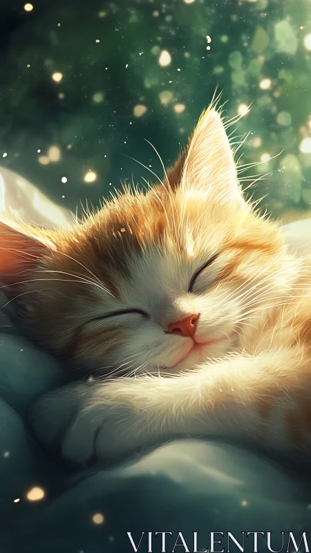 Reclining Feline in Luminescent Bokeh Environment.