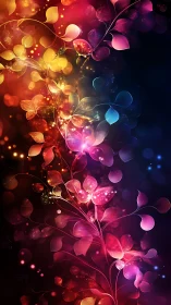 Luminous floral vines curve through radiant abstract bokeh field