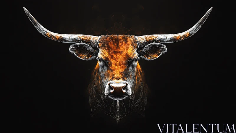 Inferno-horned bull spirit ignites from the midnight void.