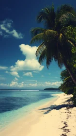 Tropical Beach Paradise with Palm Trees and Turquoise Waters.