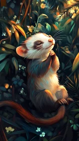 Peaceful little ferret basking in soft forest daydreams.