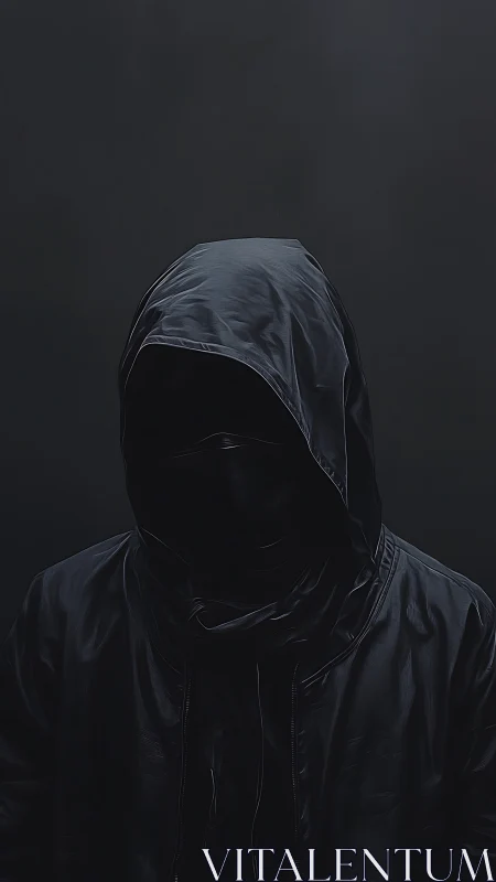 Hooded figure in dark jacket against low light backdrop.