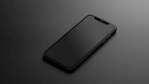 Black Smartphone Resting on Modern Minimalist Surface.