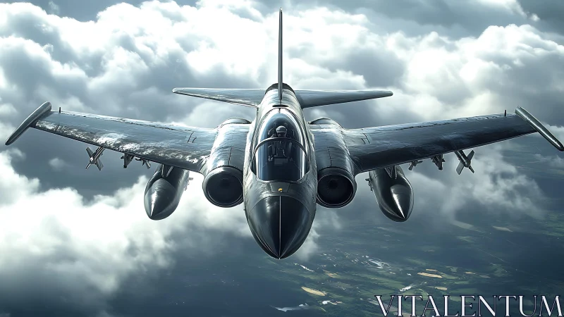 Twin‑engine jet aircraft flies above dense cloud layer