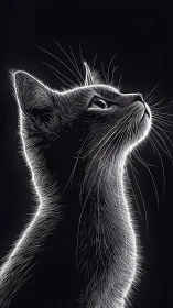 High-Contrast Feline Portrait Study in Line Work.
