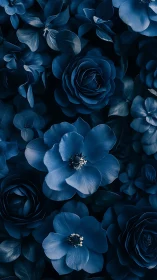 Deep Blue Botanical Composition: Layered Rose and Floral Hybrid Arrangement