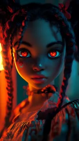 Digital painting portrait with neon chiaroscuro and braids.