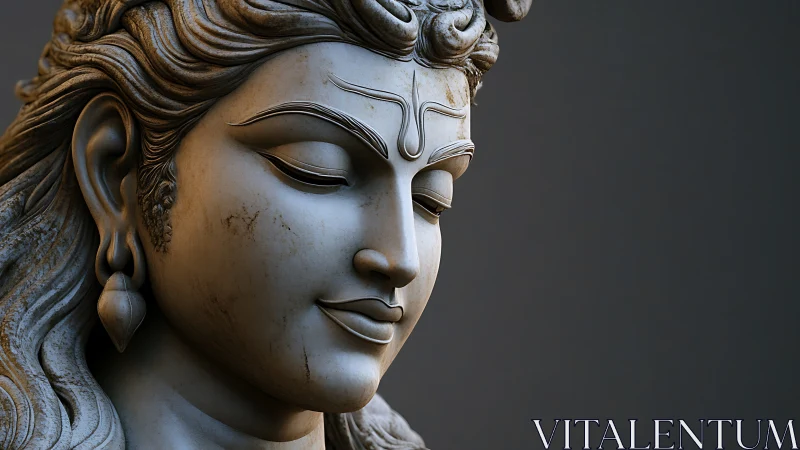 Serene stone deity bust rendered with soft directional lighting