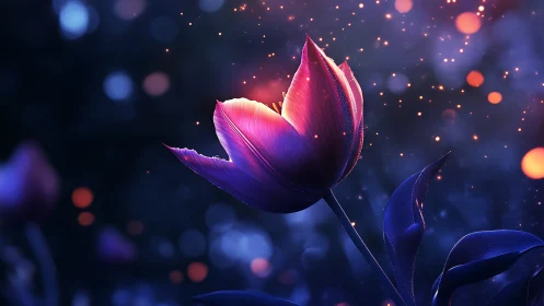 Magical Glowing Tulip in a Dreamy Night Sky