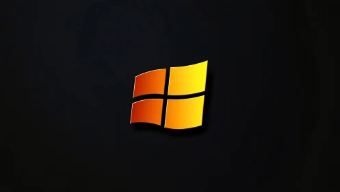 Glossy orange window logo floats on matte black field