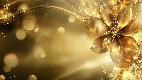 Luminous golden flower abstraction with sparkling light field.