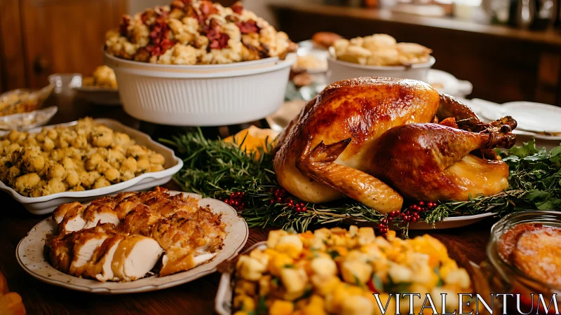 Golden roast turkey presides over a feast of glowing comfort
