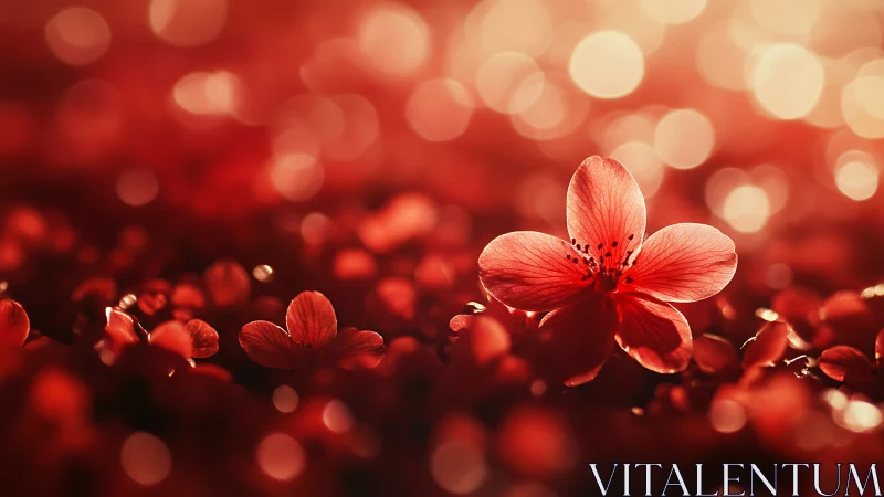 Red flowers in soft bokeh light with shallow depth