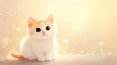 Adorable Fluffy White Kitten Gazing Warmly in Dreamy Sunlit Setting