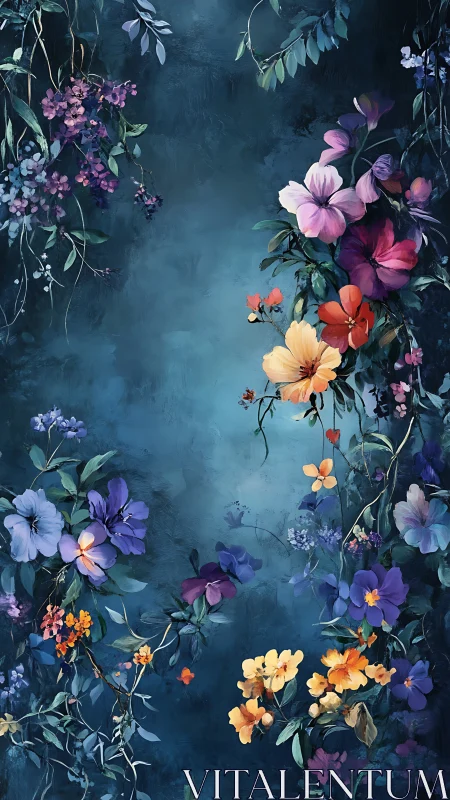Floral Composition on Deep Blue Background.