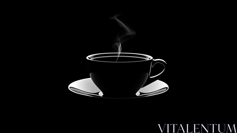 Monochrome coffee cup rendered with high-contrast rim lighting