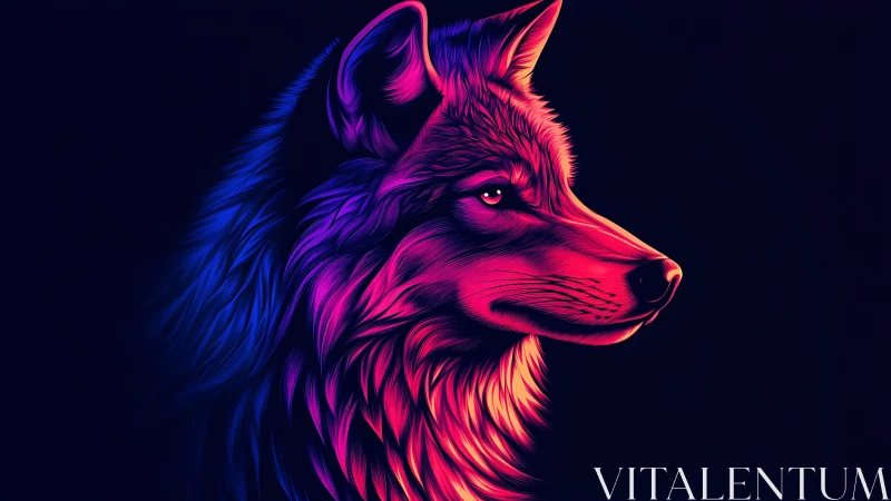 Neon twilight wolf profile blazing in magenta and electric blue.