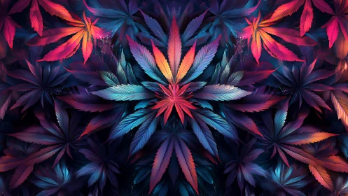 Multicolored layered leaves arranged in radial formations.