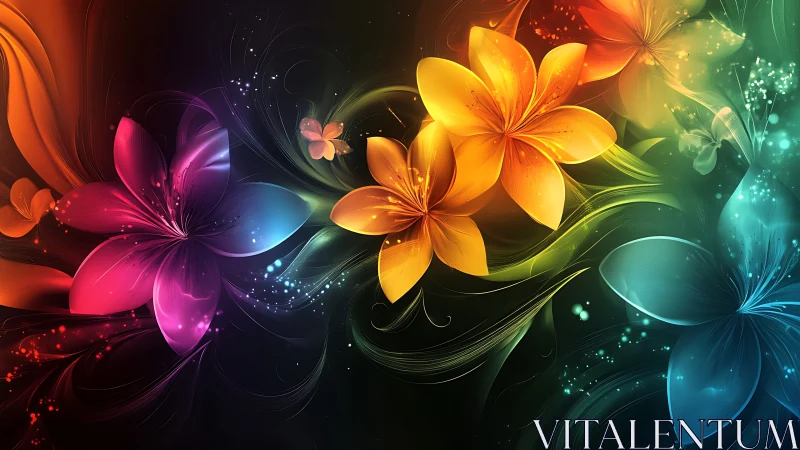 Luminescent Floral Forms Against Dark Background.