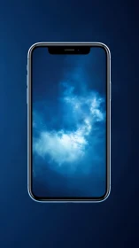 Bezel-less smartphone with cloud wallpaper on blue gradient field