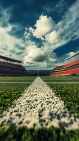 Low-angle focus-graded view along football field yard marker line