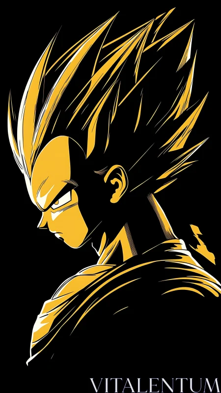 Stylized golden anime warrior rendered in high-contrast profile